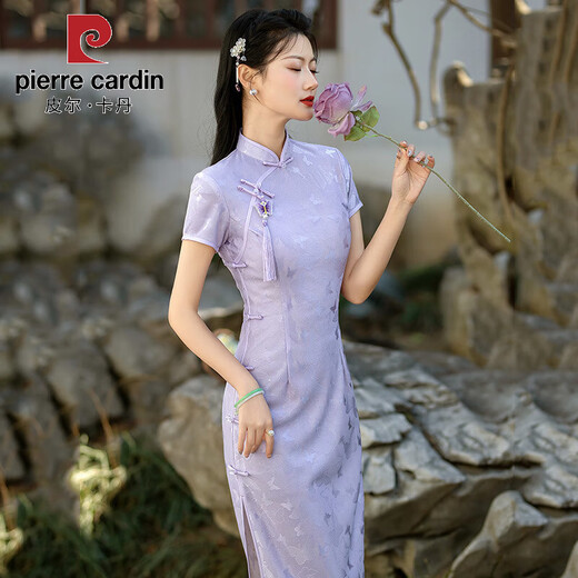 皮尔卡丹（PIERRE CARDIN）紫色蕾丝旗袍夏季国风中式长款2025新款年轻款女复古修身日常可穿 SJ14124米白 M