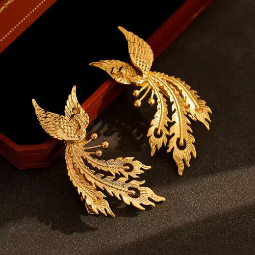 Lingchuan bridal headdress, ancient style golden phoenix hairpin hairpin, new Chinese style national style high-end golden phoenix hairpin hairpin set, tassel hairpin + phoenix hairpin pair