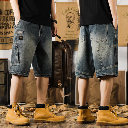 Yiling Yibeis neue amerikanische Casual Denim Shorts Herren Sommer Lose große vielseitige Fünf-Punkte-Hosen 9922 Hellblau 28 Geeignet für 90-105 Jin [Jin ist 0,5 kg]