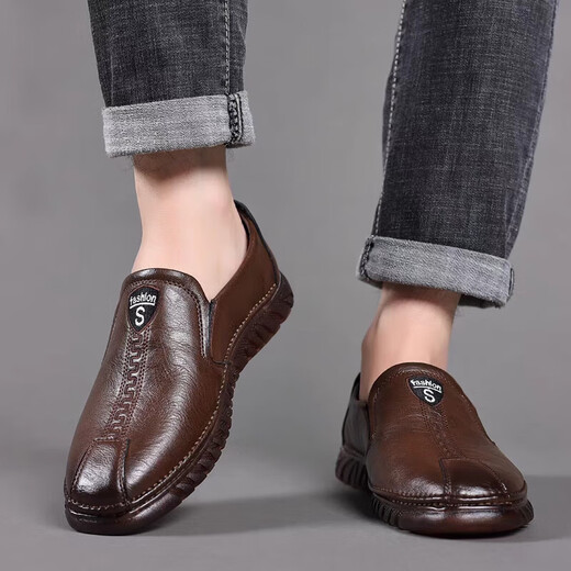 
Yierkang official website leather shoes men's 2025 new men's shoes spring and summer breathable business casual shoes soft leather cowhide tendon sole single shoes Doudou 6198 new khaki_rubber sole 39