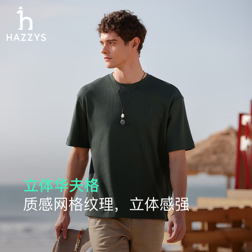 HAZZYS Men's Summer Liquid Ammonia Craft Waffle Cotton Short Sleeve T-Shirt Men's ASTZE0CBX83 Dark Gray CC L (175/96A 48)