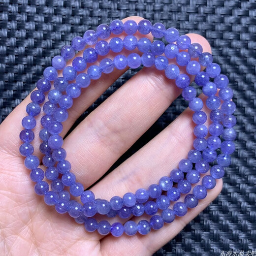 VZZS Natural Tanzanite Bracelet Three Circles of Buddha Beads Bracelet Heart of the Ocean Purple Sapphire Crystal Tanzania Gemstone Jewelry for Women (A62) Approximately 4.4mm