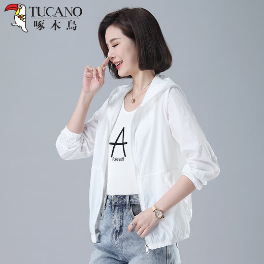 Woodpecker sunscreen clothes for women 2025 summer new breathable hooded thin coat mother suit long sleeve Korean style trendy white thin thin M