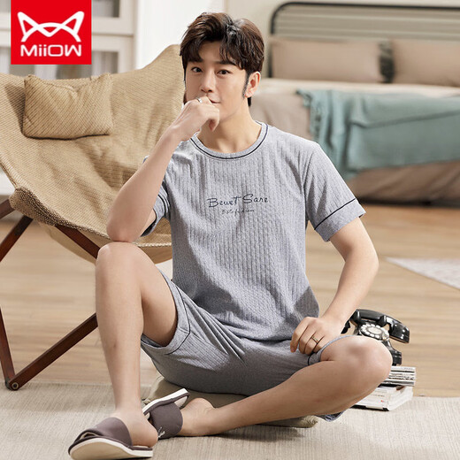 Catman Miiow Pajamas Summer Summer Shorts Shorts Shortved Sorthing Cotton Pure Fin Men's Summer Casual Relling Relling 9922 M 80-100Jin [Jin es igual a 0,5 kg]