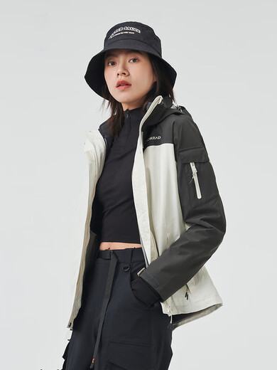 TOREAD冲锋衣男 户外三合一抓绒可脱卸两件套防风保暖登山服防寒服外套 象牙白炭灰（女-TAWWCK92928） XL