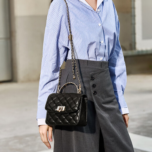 CHARLES&KEITH25秋季新品菱格链条手提斜挎包小方包包女包七夕礼物CK2-50701608 Black黑色 S