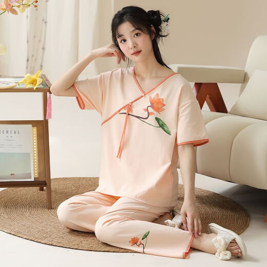 Nuevos pijamas de estilo chino para mujeres en verano, pantalones de manga corta de la madre, de moda y de moda, pueden usar pijamas y traje de ropa para el hogar G9905 [pantalones de manga corta M 7595