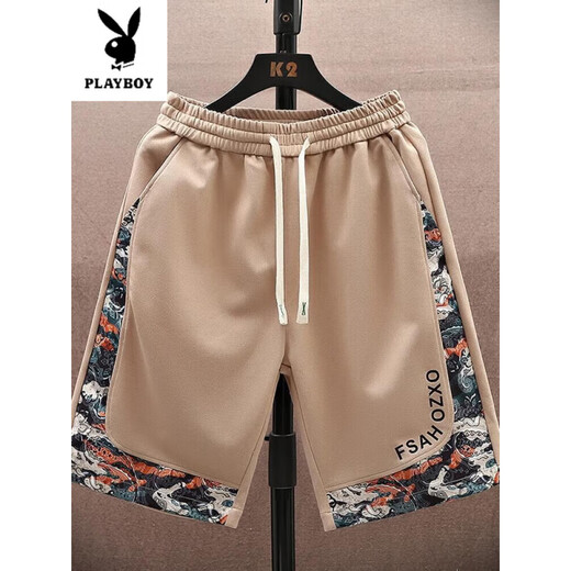 花花公子（PLAYBOY）新中式短裤男士夏季2025新款裤子休闲中裤宽松休闲潮牌复古五分裤 6625白色 4XL