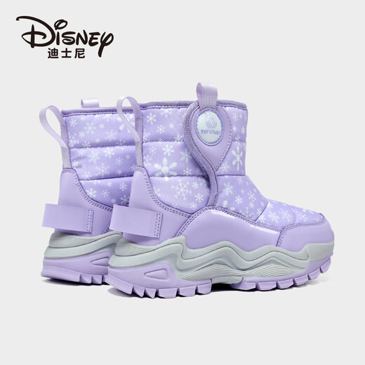 Disney Children's Cotton Shoes Winter Velvet Thickened Snow Boots Outdoor Cold-proof Mid-calf Large Cotton Shoes Purple 33