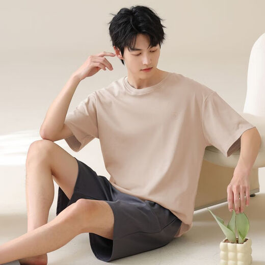 Meng Xinsheng Pure Cotton Short Sleeve Shorts Herren-Heimkleidung für Sommer tragbare antibakterielle Feuchtigkeitsabsorbing und Wunden kann außerhalb des Traum-Kurzarm-Sets von OMM13601 L getragen werden