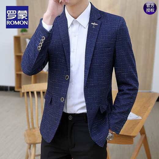 ROMON Small Suit Men's Autumn and Winter Korean Slim Jacket High Quality Casual Suit Top Handsome and Trendy Spring and Autumn Dark Pattern 1817 Navy (Two Buttons) 3XL Suitable for 146-155 Jin Jin equals 0.5 kg