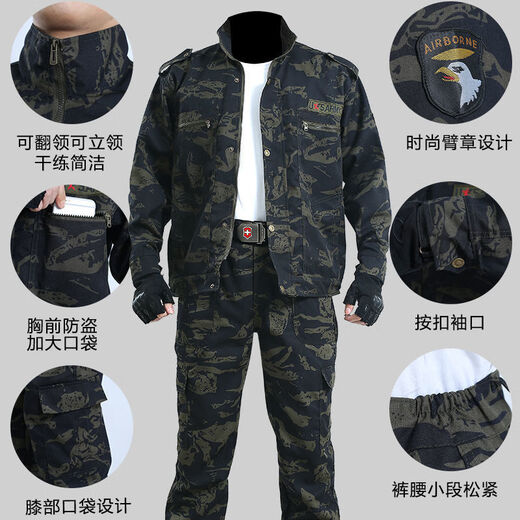 Fangpin Construction Site de travail Ensemble de vêtements de travail Camouflage Style épaissis de protection de la main-d'œuvre Auto réparation automatique Atelier usure résistant aux vêtements de travail Black Hawk Set + Belt 16580A Recommandé 95-115jin [Jin est égal à 0,5 kg] Code universel