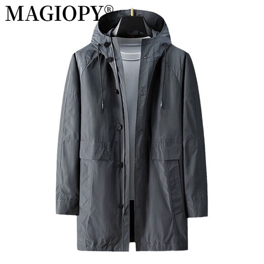MAGIOPY high-end brand men's high-end fashion mid-length hooded windbreaker men's 2025 spring and autumn new style black M 170