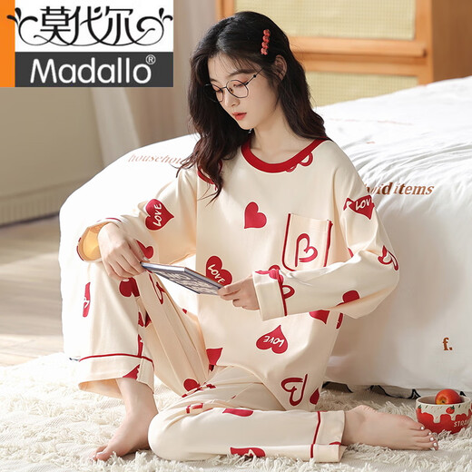 Pyjamas modal pour les femmes au printemps et à l'automne coton pur pantalon à manches longues mignons en deux pièces pour les étudiants pour porter des vêtements d'été, d'automne et d'hiver GXT9928 L (recommandé 95-115jin [Jin est égal à 0,5 kg]))