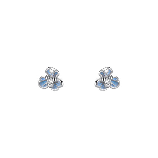 Meliades glue blue small fresh iris flower earrings for women s999 sterling silver Korean style fashionable zircon ear wire tassel earrings iris flower earrings_light blue S999 pure silver S999 sterling silver