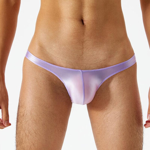 Body shaping men's large size low-waist thong oily silky glossy ultra-thin transparent sexy pants high elastic tight underwear white M size suitable for 90-110Jin Jin equals 0.5 kg to wear