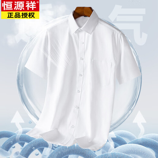 恒源祥（HYX）高档莫代尔男士短袖衬衫免烫商务职业正装抗皱衬衣休闲透气上衣 DX6624 40