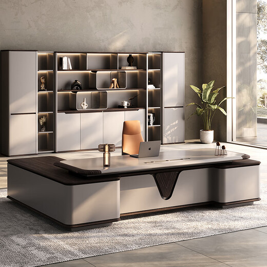 Aosenming boss desk modern light luxury high-end chairman leadership office executive desk president desk computer desk nano titanium silver paint 2.4 meters double cabinet boss desk