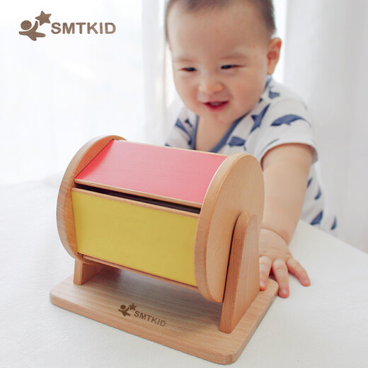 SMTKID Montessori Textilrommel Volles Holz Regenbogen Bildung Frühschulbissen Babybisse Hände und Augen Koordination Kinderspielzeug Vollmaser Holz Textiltrommel (anwendbar auf 5-12 Monate)