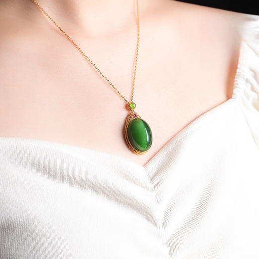 Only double Hetian jade jasper pendant cat's eye egg pendant 18K gold inlaid jade A goods jade with certificate 517