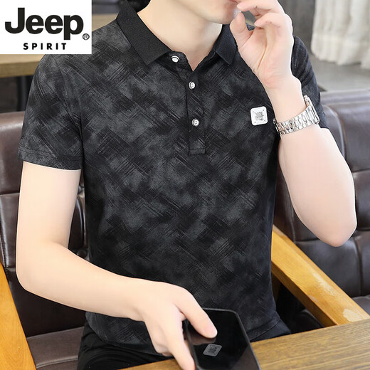 JEEP SPIRIT高端纯棉短袖t恤男士夏季潮流修身翻领polo.衫扎染薄款体恤上衣服 963白色 M 适合90-105斤