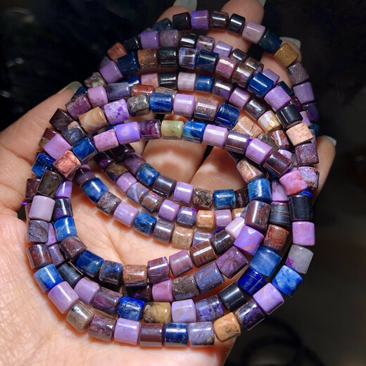 QIWNRR0003 Natural Shu Jilai Bucket Bead Bracelet Velvet Purple Old Mineral Bracelet 5-6mm Interstellar Blue Sugilite