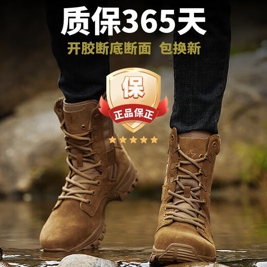Neue braune Kampfstiefel mit ultraleichter Seite Reißverschlusstraining Leder wasserdichte Kampfstiefel mit Wanderschuhen für Männer im Wüsten-High-Top Outdoor für Männer braune Kampfstiefel (einjährige Garantie) 39