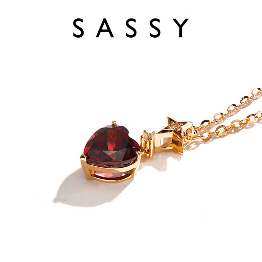 SASSY small red heart 18K gold pigeon blood red garnet necklace female gemstone pendant fashion jewelry birthday gift for girlfriend