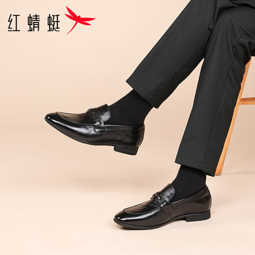 Red Dragonfly men's shoes business leather breathable soft sole formal leather shoes men's slip-on loafers WLA350621 black 41