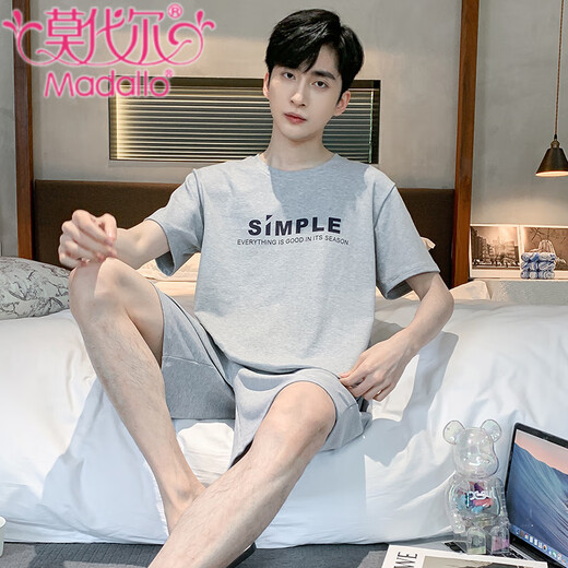 Modal Men's Pajamas 2025 New Pure Cotton Short Sleeve Shorts Thin Summer Casual Two-Piece Set Home Clothing Large Size 9928# L Recommended 100-120Jin [Jin equals 0.5 kg]