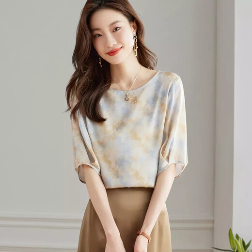 19 mmi stretch double Qiao Authentic Mulberry Silk Top 2025 Été haut de gamme Half-Maleved Age-Reduicing Silk teint xl