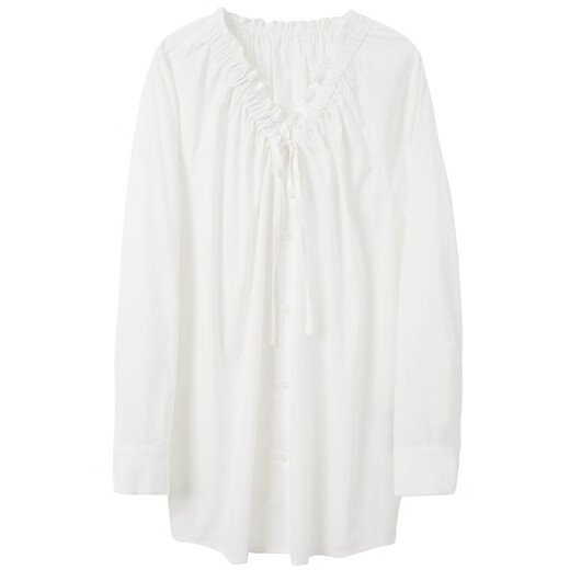 Three Color 2025 Autumn New V-neck Shirt Wood Ear-Large Loose Shirt Simple M Milk White S 155/80A