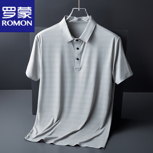 
ROMON short-sleeved T-shirt for men in summer new ice silk middle-aged and elderly POLO shirt casual half-sleeved breathable and non-iron slim body clothes for men 1105-Haze Blue M suitable for 95-110Jin [Jin equals 0.5 kg]