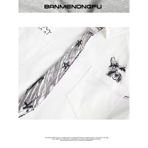 Xinghelai chemise à manches courtes chemise à manches à cinq points JK cravate peinte à la main lâche décontracté dk collège style graduation photo cadeau blanc l