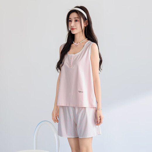 夏.娃.之.秀睡衣女夏季2025年新款 无袖冰丝家居服套装薄款可外穿 甜粉色 L