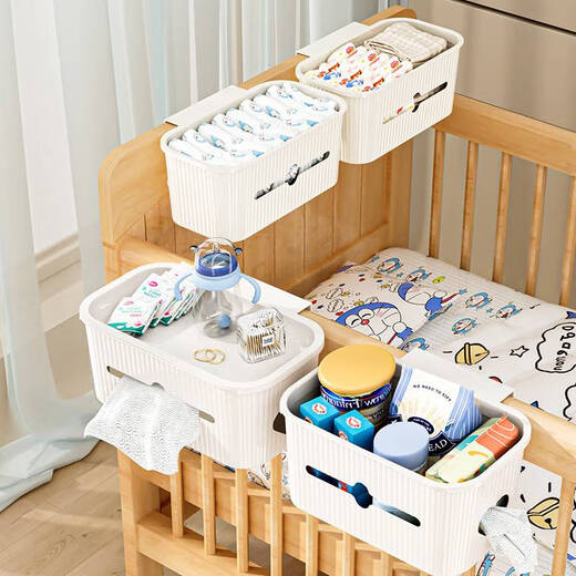 Shantou Lincun Nachttisch-Hängekorb für Babys, Baby-Nachttisch-Aufbewahrungsregal, Windelaufbewahrung, Hängetasche, Windel, Windelzaun, Aufbewahrungsbox, Halbmondweiß – ohne Abdeckung mit Papierabsaugöffnung + Reihenstopfen