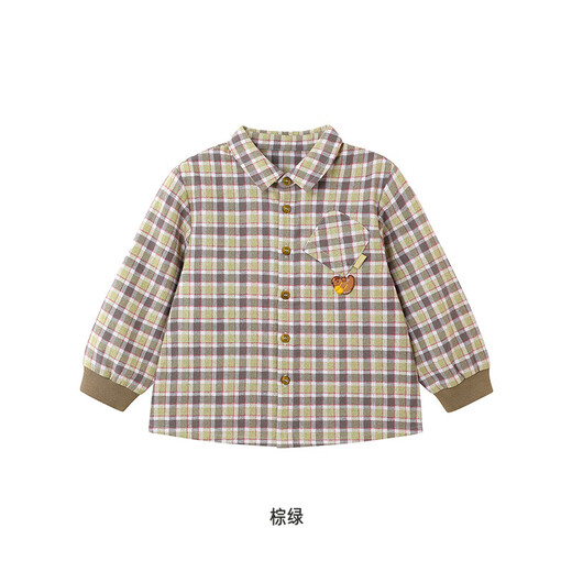 Ying's shopping mall same style children's shirt spring and autumn casual retro boys' long-sleeved shirt pure cotton plaid shirt brown green 100 cm