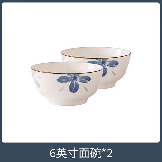 Small orchid ceramic bowl, underglaze color ceramic tableware, moving to new home, bowls, plates, chopsticks, bowls and plates set, 2 6-inch noodle bowls