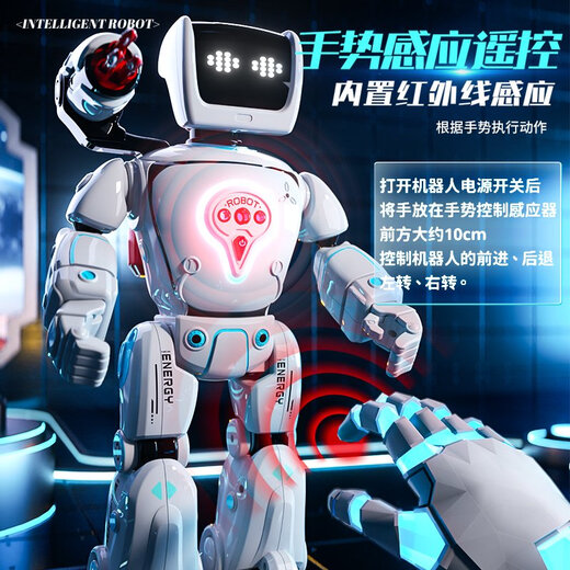Yimi children's intelligent programming remote control robot toys boy gesture sensing early childhood education voice conversation birthday gift Panda warrior robot gift box spray/remote control