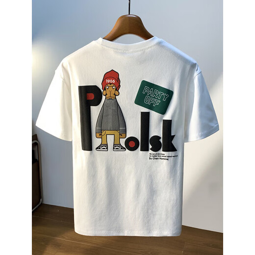 Pang Donglai large size 200 Jin [Jin equals 0.5 kg] round neck short-sleeved T-shirt for men 2025 summer Hong Kong style printed cotton T-shirt plus fat plus size men jsw9929 white 10XL m Recommended 90-108 Jin [Jin equals 0.5 kg]
