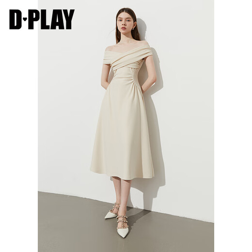 
DPLAY 2025 summer new red dress with women's temperament slim long toast dress dress popular summer clothes cream apricot M