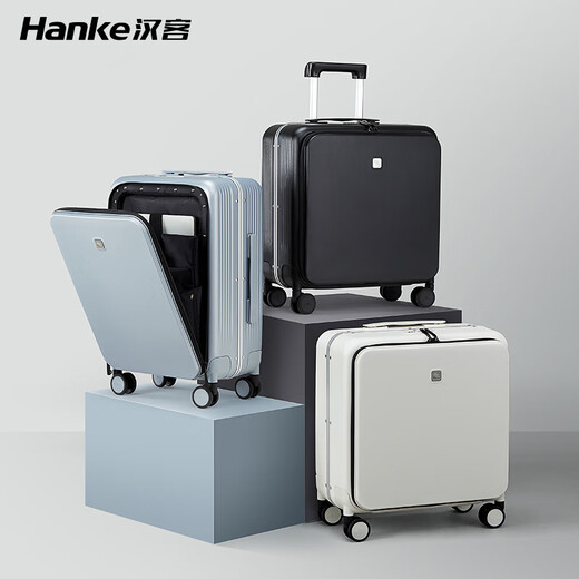 Hanke front side open cover suitcase for women 20-inch small 18 business aluminum frame trolley case lightweight boarding suitcase smoke white-full open cover[9859] 18-inch_mounting case horizontal version can be installed with 15.6-inch computer_