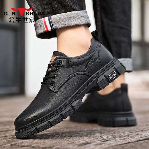 Bull Family Business Formal Leather Shoes Men's Shoes Autumn and Winter 2025 New Shoes Men's Casual Men's Genuine Leather Martin Boots Men's Black Four Seasons Shoes GN123101753 41 (Standard Sports Code)