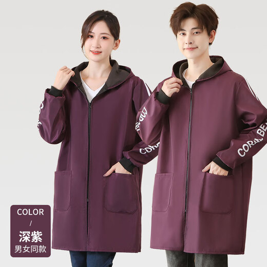 Winter velvet waterproof smock outer wear work clothes durable dustproof men and women long-sleeved oil-proof kitchen smock 801 velvet black 4XL recommended 140 180Jin Jin equals 0.5 kg