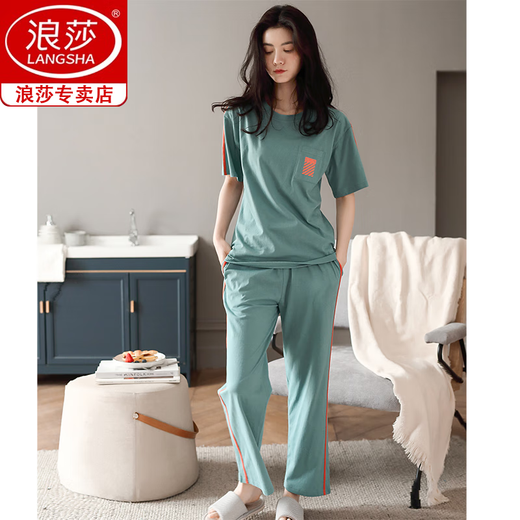 Langsha Pure Cotton Pajamas's 2025 Summer delgada pantalones de manga corta de manga de manga en casa El juego de verano de algodón casual de algodón se puede usar afuera 7374 rosa M [80-100Jin [Jin es igual a 0.5 kg]]]