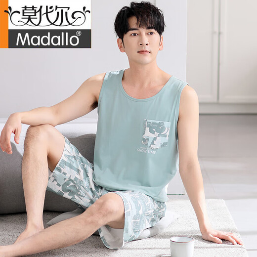 Pajama modal de los pantalones de verano para hombres pantalones cortos modales de verano para hombres del verano Los hombres de hombres sin mangas delgadas pueden usar traje M1048 verde claro L [sugerido 120-140Jin [Jin equivale a 0.5 kg]]