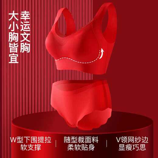 Zodiac Year Red Underwear Underwear Women Wedding Bride Festive Big Red Seamless Women's Underwear Tube Bra Set Set Red Boxed M 80-100Jin Jin is equal to 0.5 kg