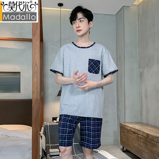 Modal men's pajamas spring and summer shorts shorts pure cotton young and middle-aged large size casual Korean style home clothes 9928 [H series men's short-sleeved shorts suit] L [100-125Jin [Jin equals 0.5 kg]]