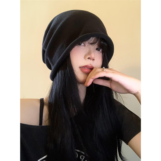 JTTCAC Yu Shuxin's same style hat for women in autumn and winter, versatile big head circumference, black curled hem pile hat, face-shaping small Baotou cold hat, off-white, one size fits all (Priority for delivery if added to favorites)