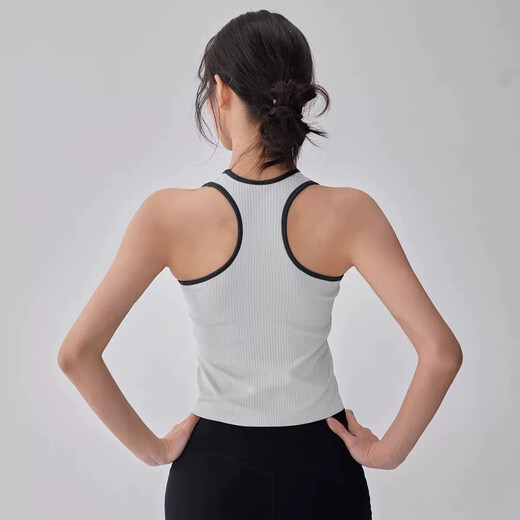 Bright dipped yoga bra with chest pads, fashionable contrasting color sleeveless sports top, professional Pilates running fitness vest, Jade Gray M